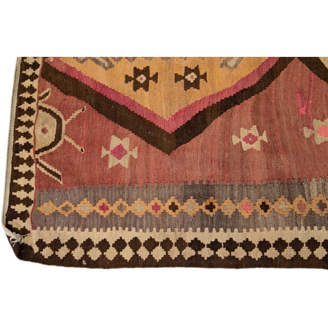 1960s Vintage Turkish Kilim Rust Handmade Tribal Wool Rug For Sale - Image 4 of 10