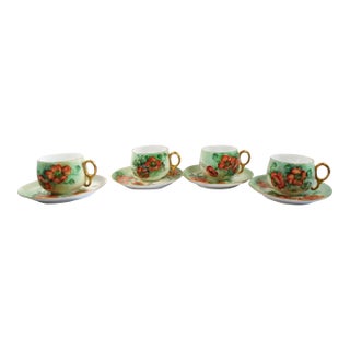 1950s Tea Cups With Orange Flowers Marked Bavaria- 8 Pieces For Sale
