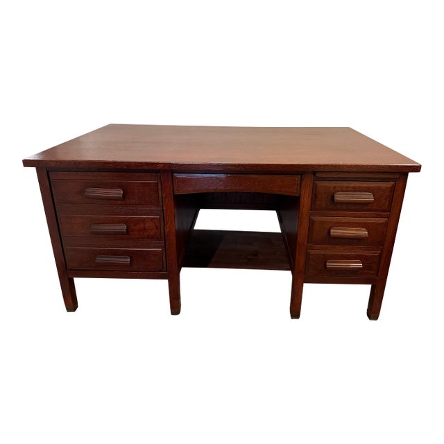 1930s Solid Oak Craftsman Typewriter Desk For Sale
