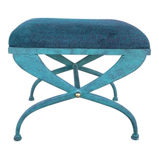 Verdigris Color Iron Vintage Bench in Vintage Italian Modernist Style For Sale