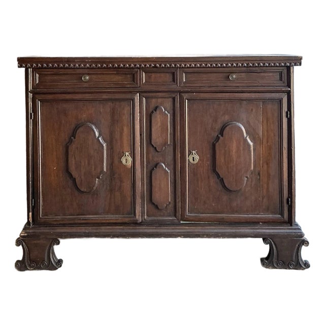 Vintage Boho 18 Century Tuscan Walnut Buffet For Sale