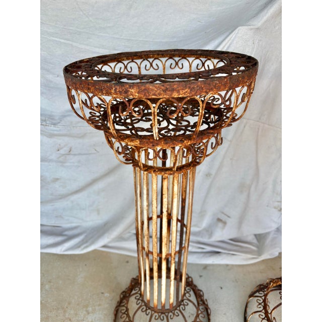 White Mid 20th Century French Style Iron Scrollwork Plant Stands - A Pair For Sale - Image 8 of 12