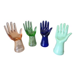 Vintage Art Deco Glass Hands Ring Holder- Set of 4 For Sale
