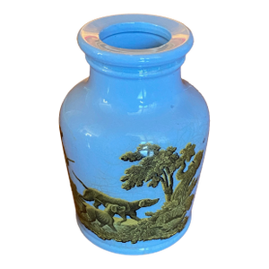 Antique Earthenware Pottery Jars With Transferware Boar Hunting Scenes Designed to Hold Fish Paste or Potted Meat