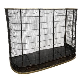 Antique English Wirework Firescreen With Brass Trim For Sale