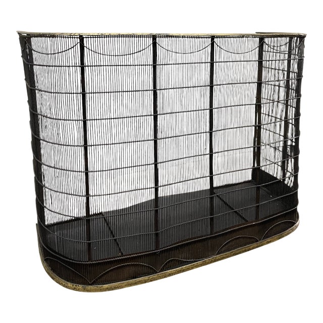 Antique English Wirework Firescreen With Brass Trim For Sale