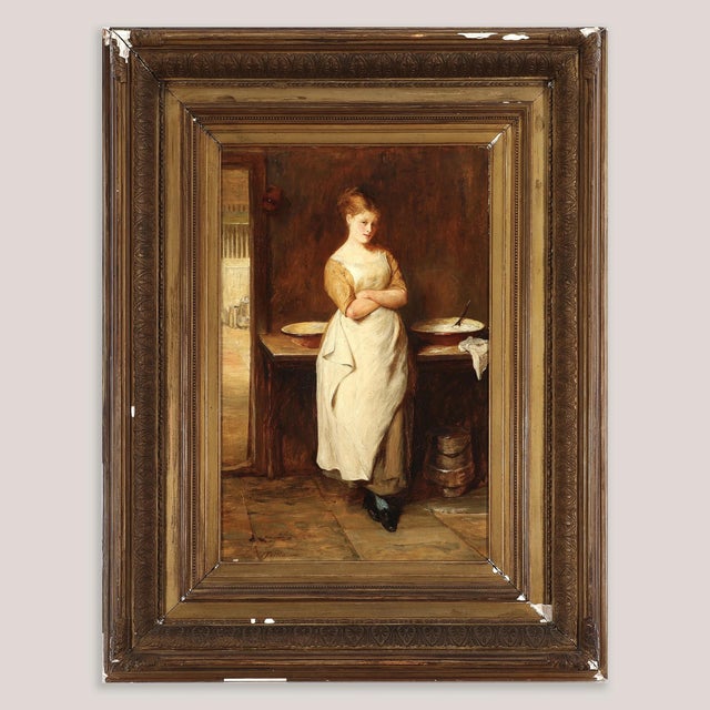 John Pettie, A Victorian Maid, 1800s, Oil Painting on Canvas, in Worn conditions. Designed before 1890