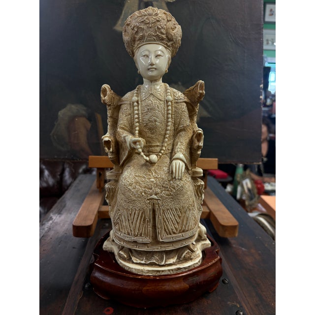 Chinese Empress Emperor Figurine Faux Ivory For Sale - Image 9 of 14
