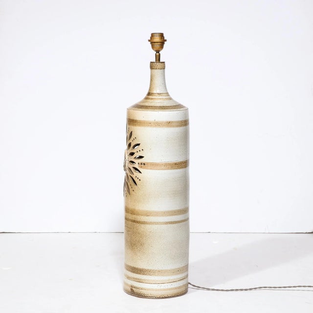 Mid-Century Ceramic Hand Painted Floral Sun Motif Table Lamp by George Pelletier For Sale - Image 10 of 13