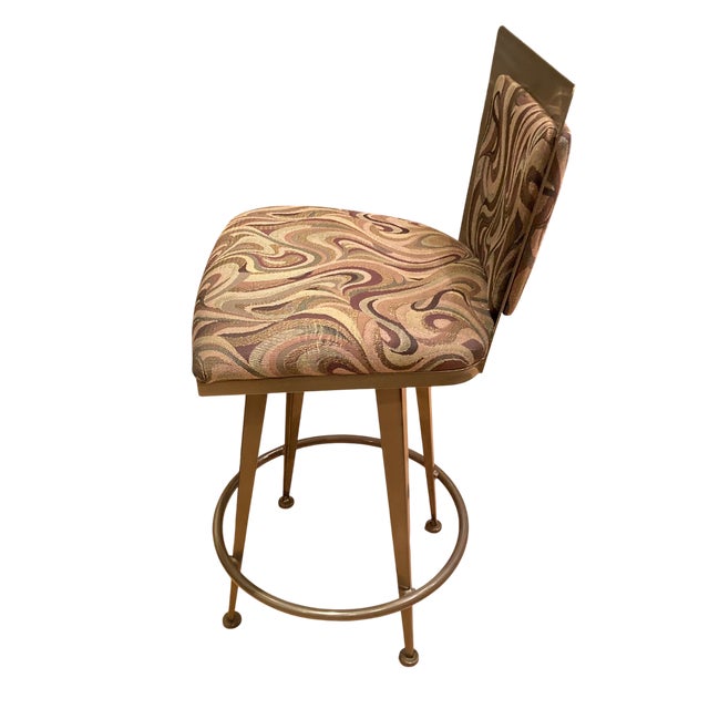 Pair of Contemporary Upholstered Counter/Bar Stools by Johnston Casuals, Bronze Tone Metal For Sale - Image 4 of 14