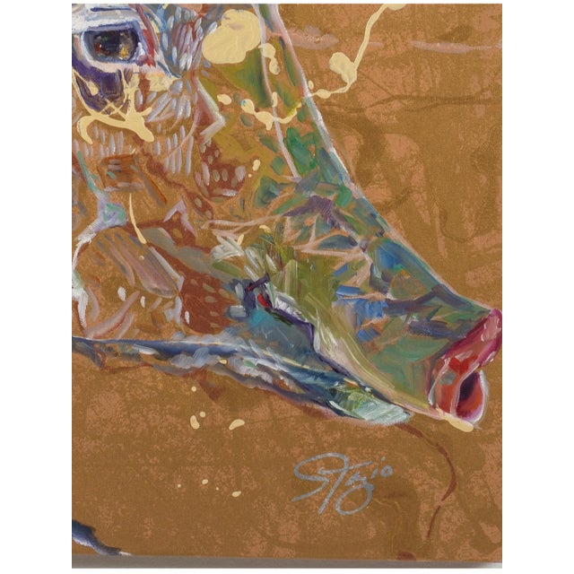 Textile 20th Century Sue Fazio Pig Portrait Abstract Oil on Canvas For Sale - Image 7 of 9