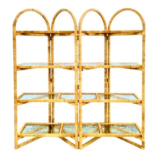 Vintage Coastal Wrapped Rattan Arched Etagere For Sale