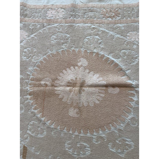 Mid-Century Modern Mid 20th Century Tashkent Suzani Tablecloth 4'4'' X 4'4'' For Sale - Image 3 of 16