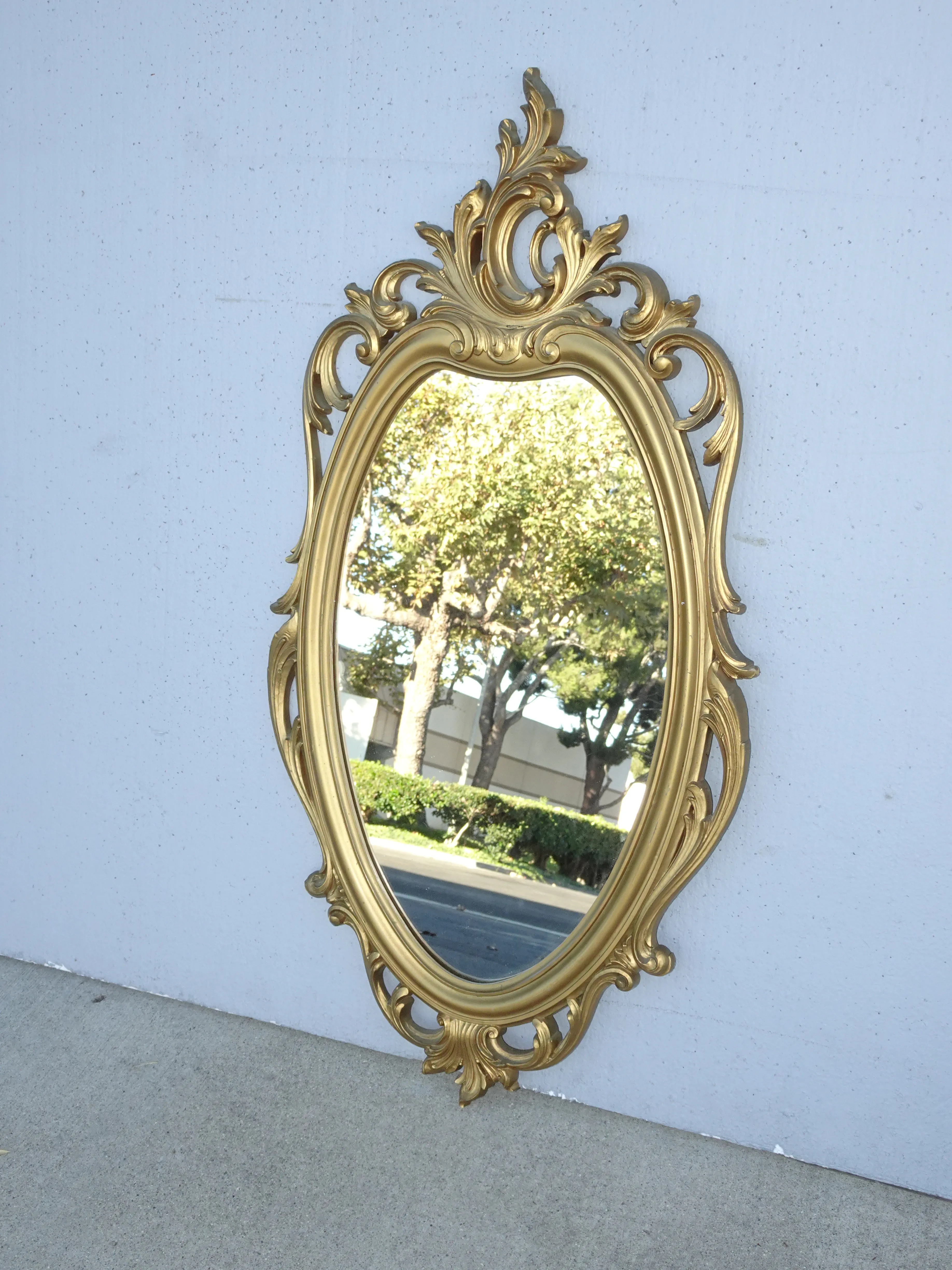 Vintage 1970s French Country Rococo Syroco Gold Wall Mantle Mirror