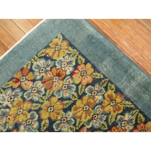 Dark Sea Foam Blue Green Turkish Floral Rug For Sale In New York - Image 6 of 6