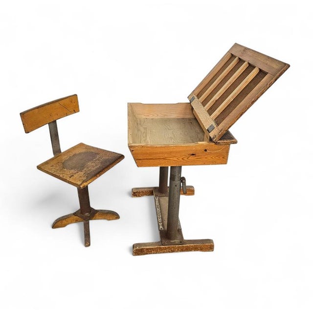 20th Century Adjustable School Chair and Table from Grythyttan, Set of 2 For Sale - Image 4 of 18