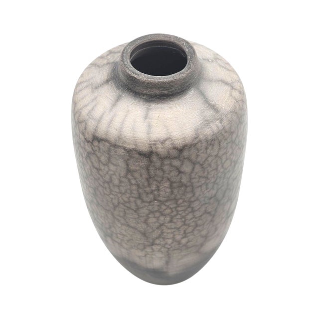 Late 20th Century Ann Hurley Signed California Raku Fired Crackle Studio Pottery Vase For Sale - Image 5 of 9