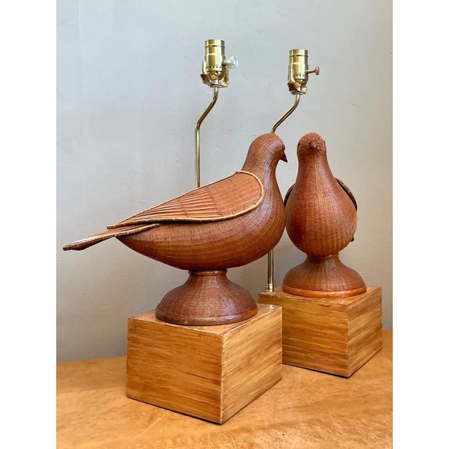 Vintage Shanghai Weave Lovebird Lamps- A Pair For Sale - Image 9 of 12