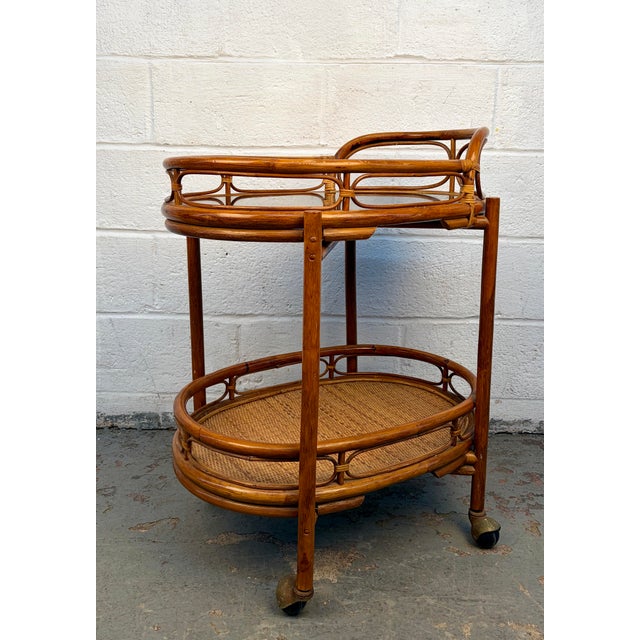 Vintage Collapsible Rattan and Bamboo Bar Cart For Sale In New York - Image 6 of 10