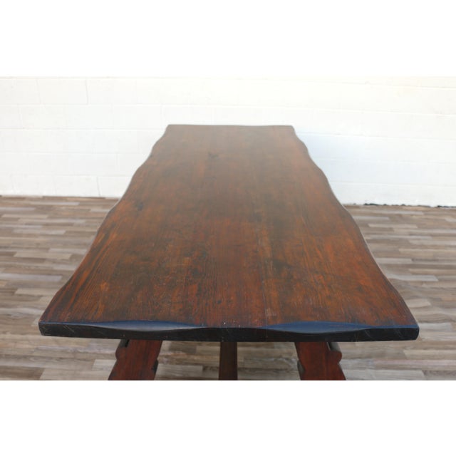 Antique Spanish Revival Solid Wood Trestle Dining Table, Mid 20th Century For Sale - Image 18 of 18