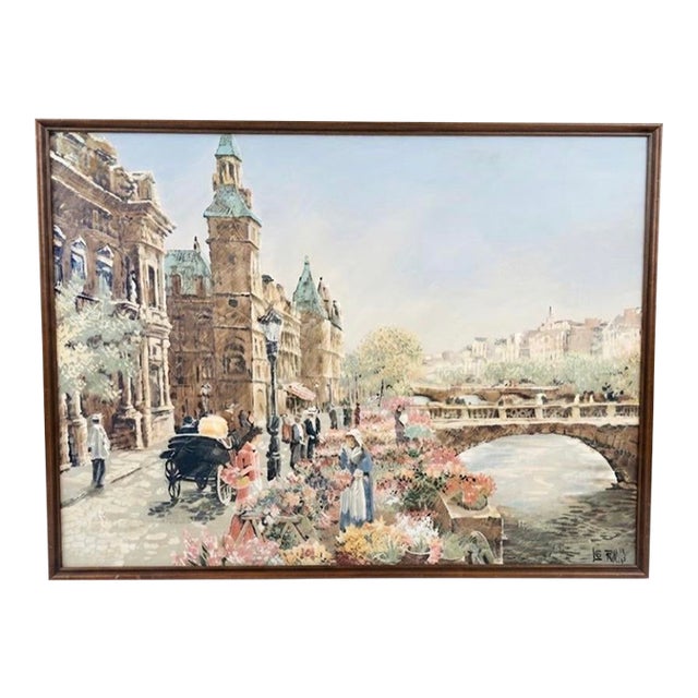 VTG Vanguard Studios MCM Paris Cityscape Signed Oil Painting For Sale
