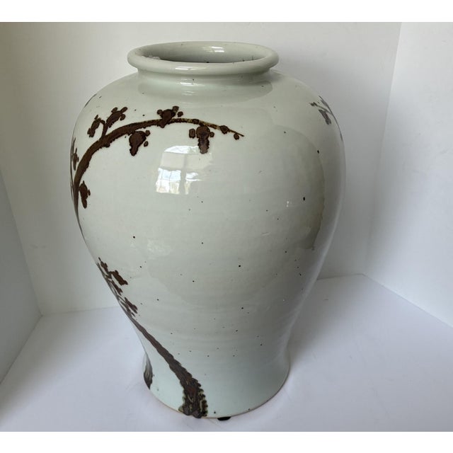 Chinese Pottery Large Floor Vase Rusty Brown Twisted Tree Stoneware For Sale - Image 9 of 14