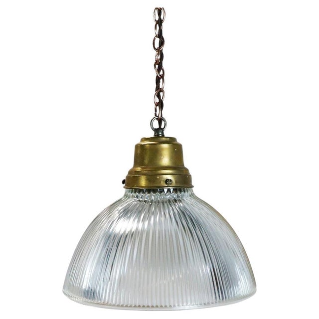 Holophane 1960s Holophane Clear Glass Vintage Industrial Pendant Light For Sale - Image 4 of 17