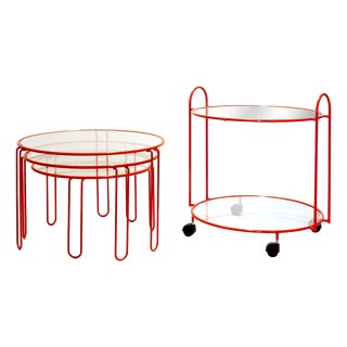 Metal and Glass Serving Cart or Side Table, 1970s For Sale