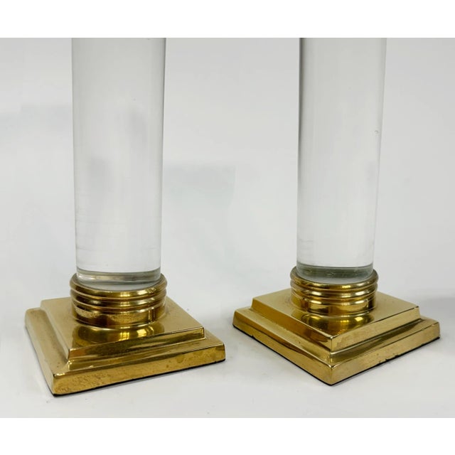 Vintage Hollywood Regency Style Brass and Lucite Candlestick Holders, a Pair For Sale In Kansas City - Image 6 of 7