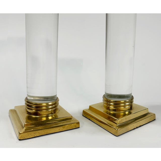 Vintage Hollywood Regency Style Brass and Lucite Candlestick Holders, Pair For Sale In Kansas City - Image 6 of 6