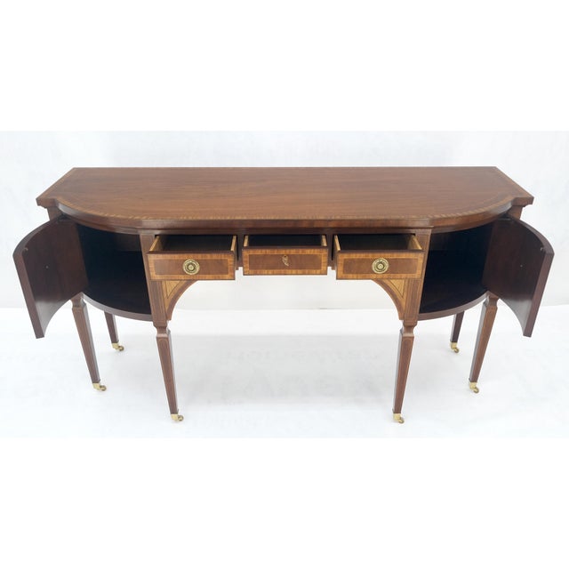 Baker Mahogany Banded Top Hepplewhite Brass Castors Tapered Legs Sideboard MINT For Sale - Image 15 of 18