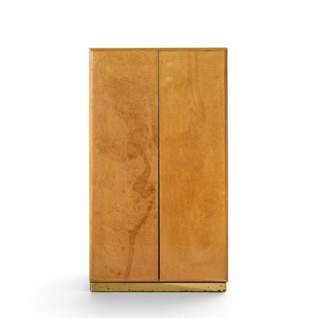Milo Baughman for Thayer Coggin Mid Century Birdseye Maple and Brass Armoire Dresser This armoire measures: 32 wide x 15.5...