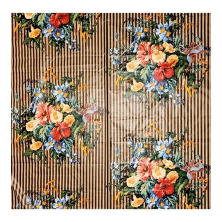 Schumacher "Blenheim Bouquet" Striped Floral Polished Cotton- 4 Yards For Sale