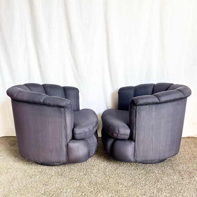 Postmodern Black Clam Shells Swivel Lounge Chairs - A Pair For Sale - Image 4 of 12