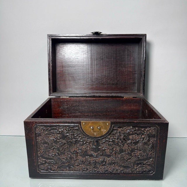 Carved Rosewood Dragon Chest Box, Chinese Keepsake Box For Sale - Image 9 of 9