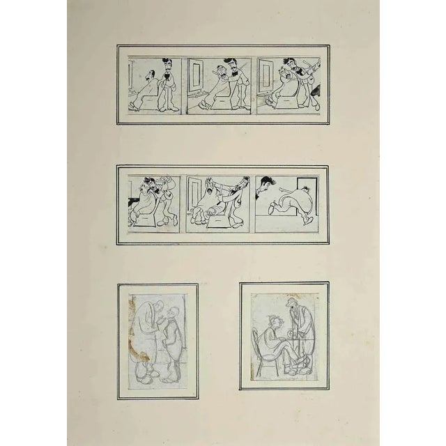 Figure is an original drawing in pencil and china ink on paper, realized by an anonymous artist in the early 20th Century....