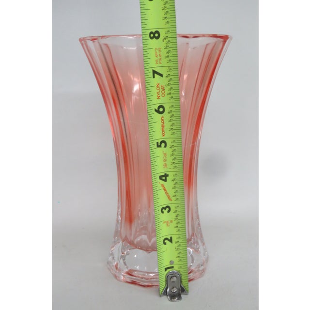 Peach Pink Pressed Glass Vase Wide Opening 10 Panel Ribbed Design Vintage 4756b For Sale - Image 9 of 12