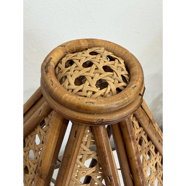 Light Yellow Rattan and Bamboo Bedside Lamps, 1960s, Set of 2 For Sale - Image 8 of 9