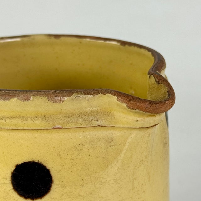 Ceramic Antique 19th Century French Hand Painted Polkadot Pitcher in Light Mustard Yellow, 5" H For Sale - Image 7 of 9