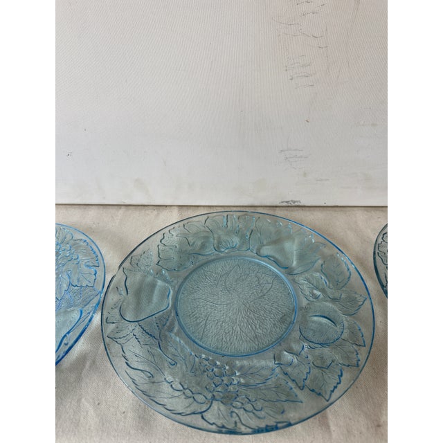 Glass Set of 5 1970s Blue Glass Plates For Sale - Image 7 of 10