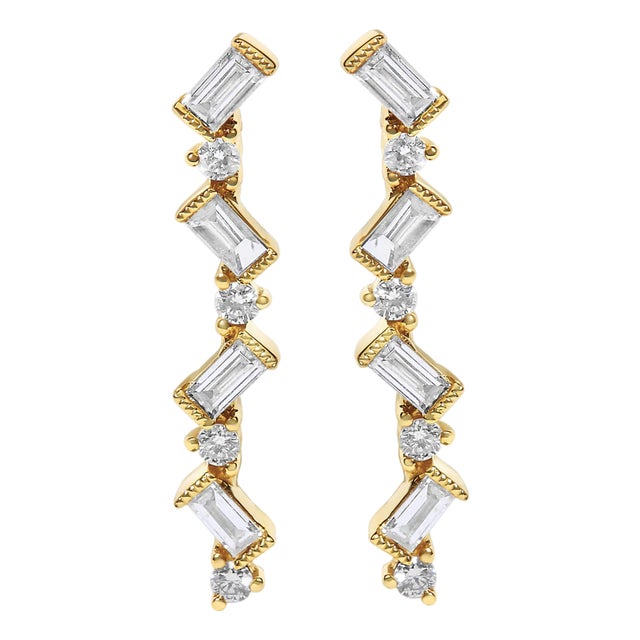14K Yellow Gold 1/2 Cttw Diamond Zig Zag Drop Earrings (I-J Color, SI2-I1 Clarity) For Sale