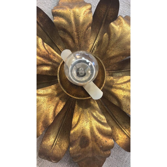 Mid 20th Century Italian Gilt Brass and Opaline Glass Flush Mount Ceiling or Wall Light For Sale - Image 16 of 18