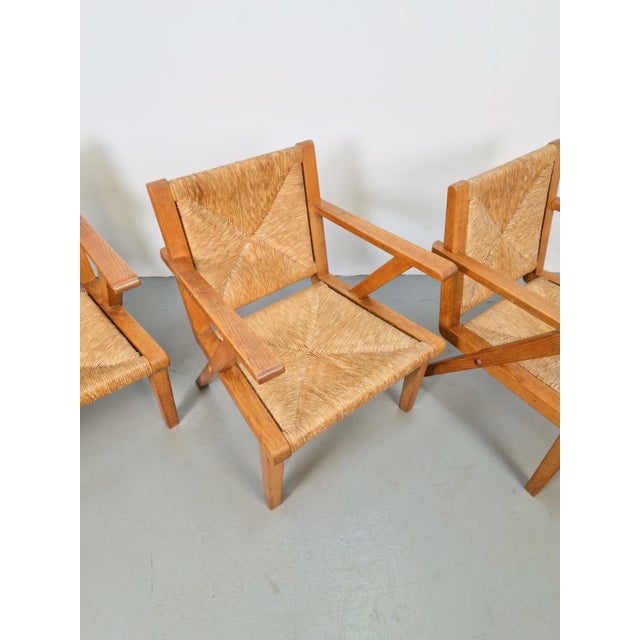 Modernist Brutalist Wooden Armchairs in Rush, 1940s, Set of 3 For Sale - Image 15 of 18