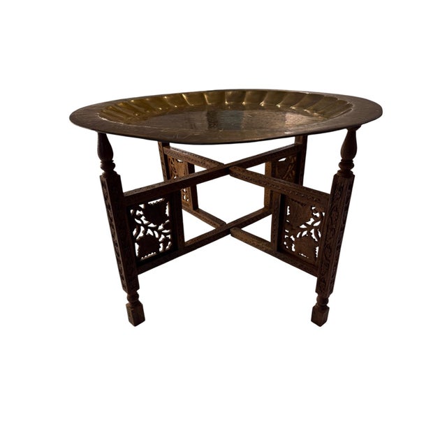 Mid 20th Century Mid 20th Century Vintage Sarna Indian Embossed Brass Collapsable Tray Table For Sale - Image 5 of 17