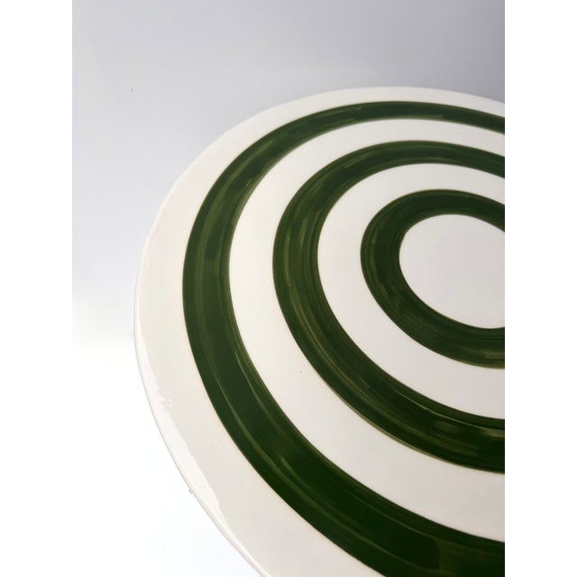Contemporary Pair of Green and White Ceramic Stripe Side Tables. Italy For Sale - Image 6 of 12