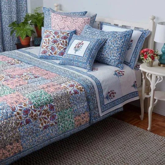 Nargis Queen Bed Orange & Blue Fitted Sheet For Sale - Image 4 of 6