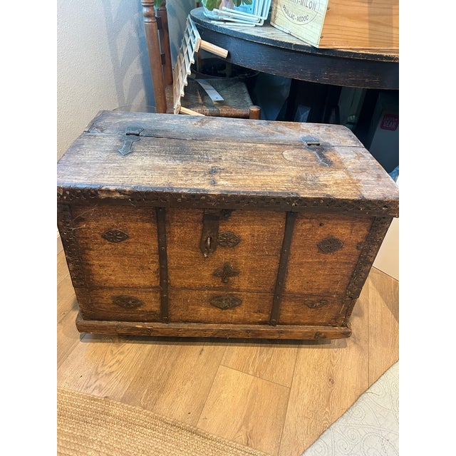 Brown Antique 19th Century Indian Dowry Trunk - Teak & Iron Pitara Box Coffee Table For Sale - Image 8 of 9