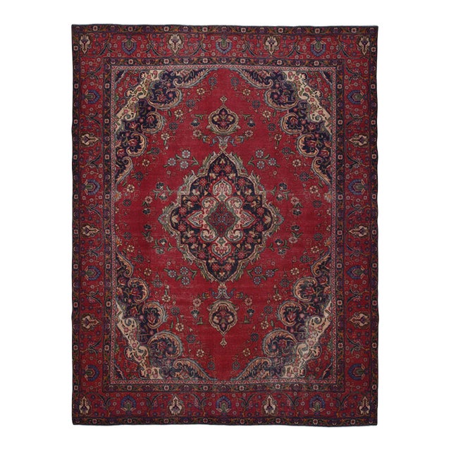 1970s Vintage Persian Handmade Wool 10x12 Red Area Rug For Sale