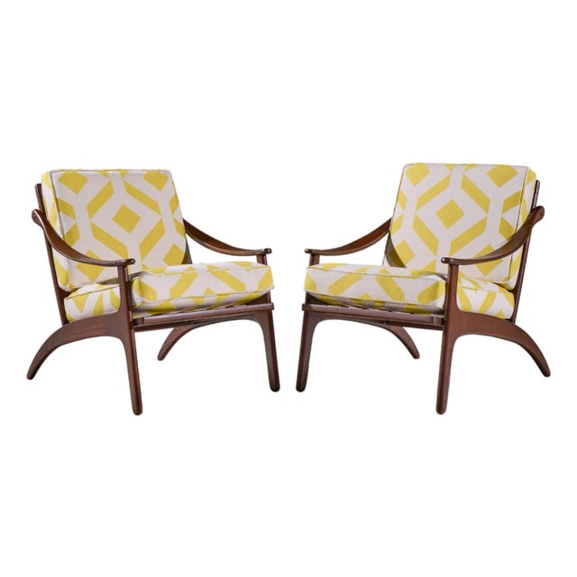 Arne Hovmand Olsen for P. Mikkelsen Mid Century Teak Lean Back Lounge Chairs - Pair For Sale