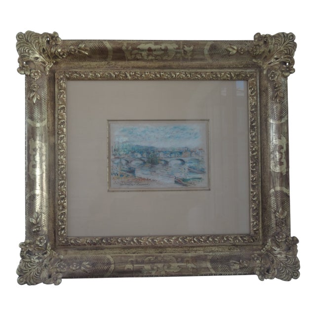 Paul Emile Pissarro "Marine Grand Pont" Original Pastel Painting 1920s For Sale